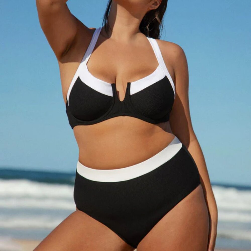 Berlook Black Contrast Trim Plus Size Bikini Set | Size 18 | 2X | NWT